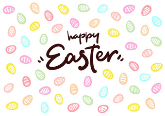 Happy Easter lettering logo vector postcard with eggs background