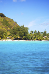 Fototapeta na wymiar The Beautiful sea and resort in Bora Bora Island , POLYNESIA.