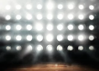 Foto op Canvas Professional basketball parquet in lights background render © masisyan