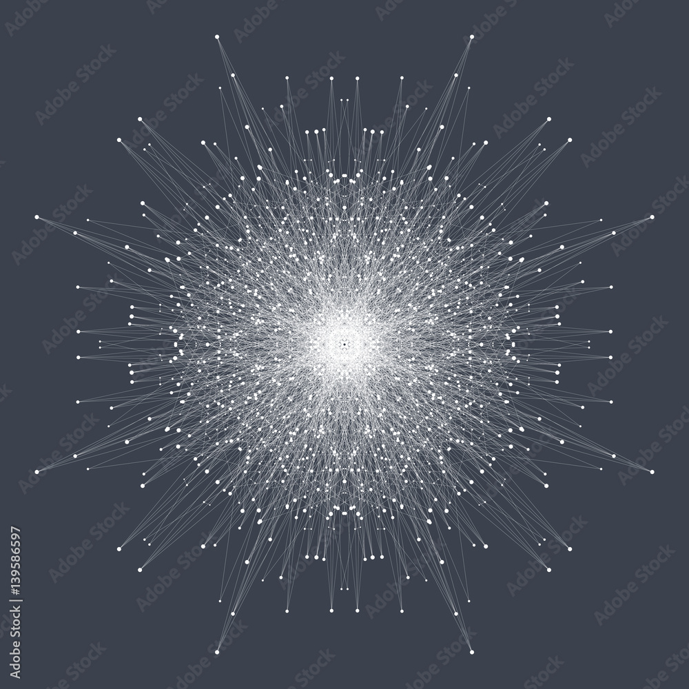 Aufkleber Fractal element with connected lines and dots. Big data complex. Virtual background communication or particle compounds. Digital data visualization, minimal array. Lines plexus. Vector illustration.