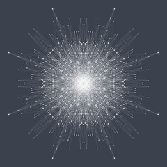 Fractal element with connected lines and dots. Big data complex. Virtual background communication or particle compounds. Digital data visualization, minimal array. Lines plexus. Vector illustration.