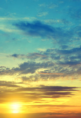 Colorful sky with clouds at sunset. Nature background.