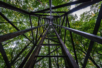 Old metal aiport beacon tower in forest Gdansk city, Poland