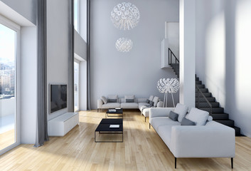 Modern living room 3d render
