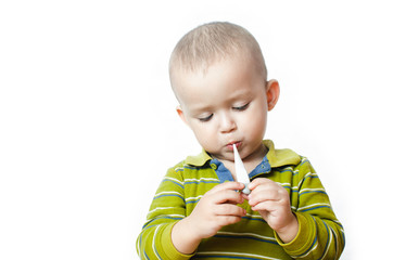 baby with clinical thermometer