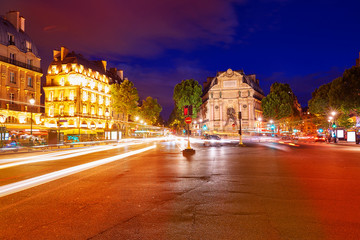 Fototapeta na wymiar Paris Place de Saint Michel St sunset France