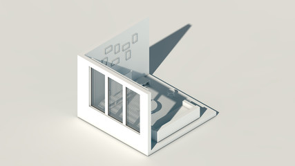 Isometric scene, 3d rendering room, amazing white rendering