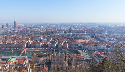 Fototapeta premium City of Lyon, France at sunny winter day