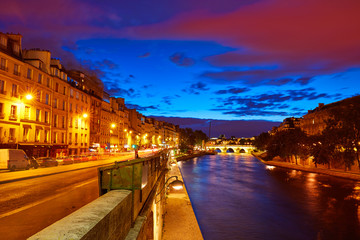 Fototapeta na wymiar Paris Seine river sunset in France Saint Michel