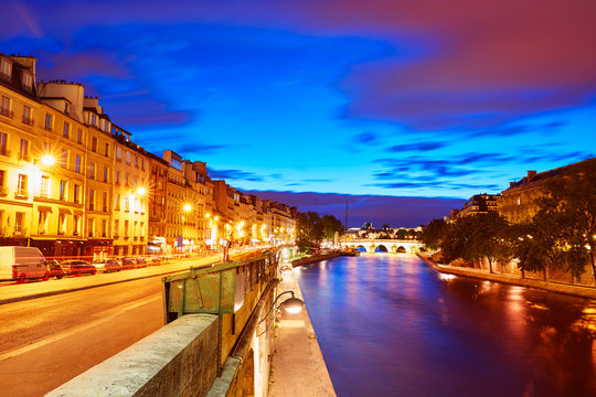 Paris Seine river sunset in France Saint Michel