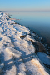 Coastline of Gulf of Riga in winter morning. Jurmala, Latvia