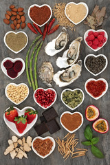 Healthy Aphrodisiac Food Selection.  Foods to promote sexual health.