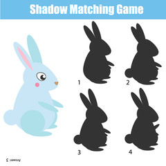 Shadow matching game. Educational children game with rabbit character