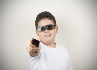 Boy With TV Remote Control and 3d Glasses