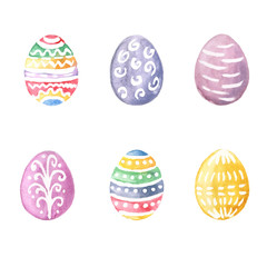 Happy Easter. Watercolor set of hand drawn colored Easter eggs