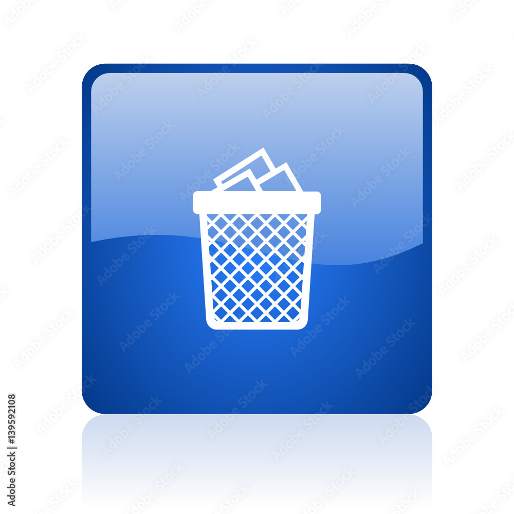 Leinwandbilder Trash can blue square glossy vector web icon. Modern design internet button for smartphone applications
