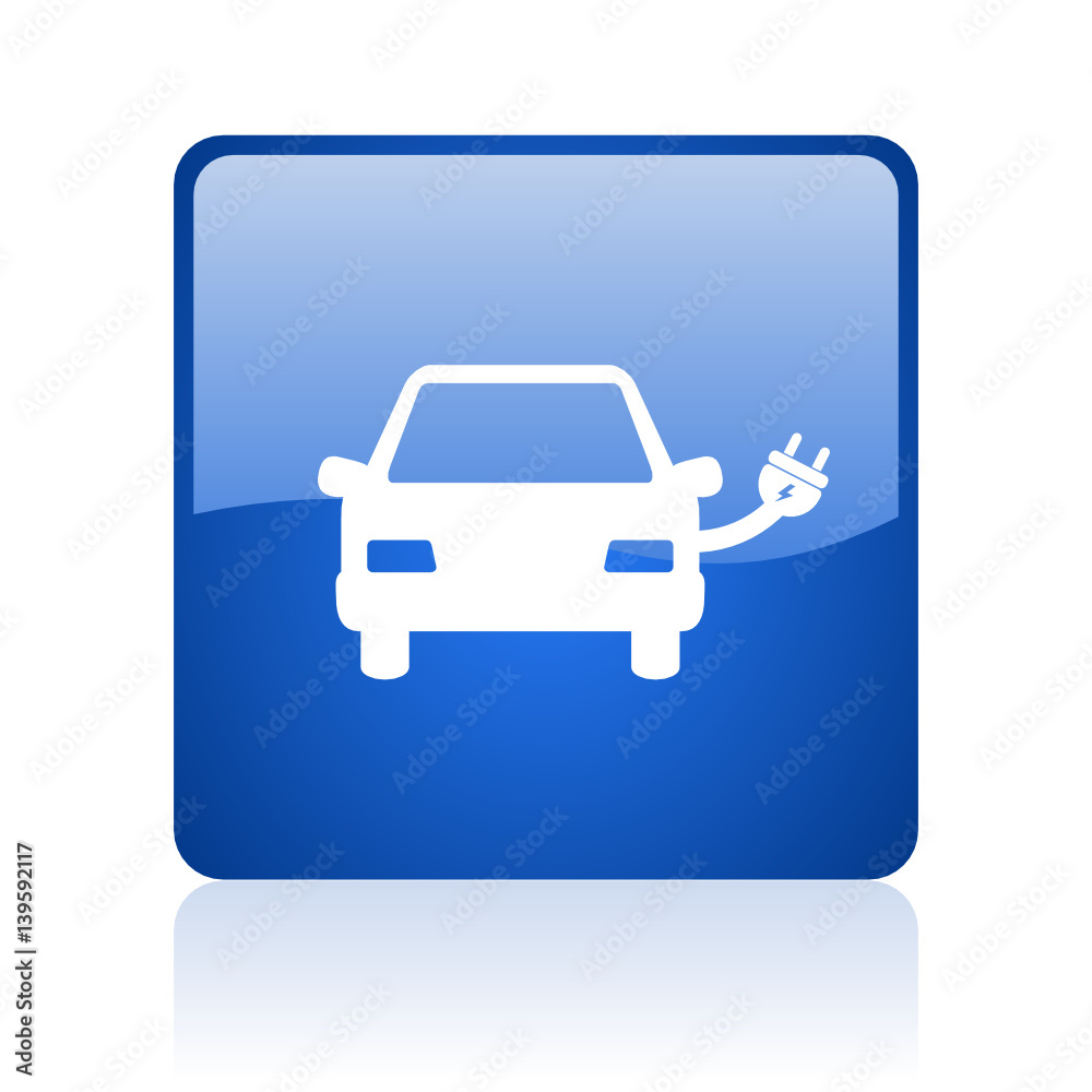 Leinwandbilder electric car blue square glossy vector web icon. modern design internet button for smartphone applic