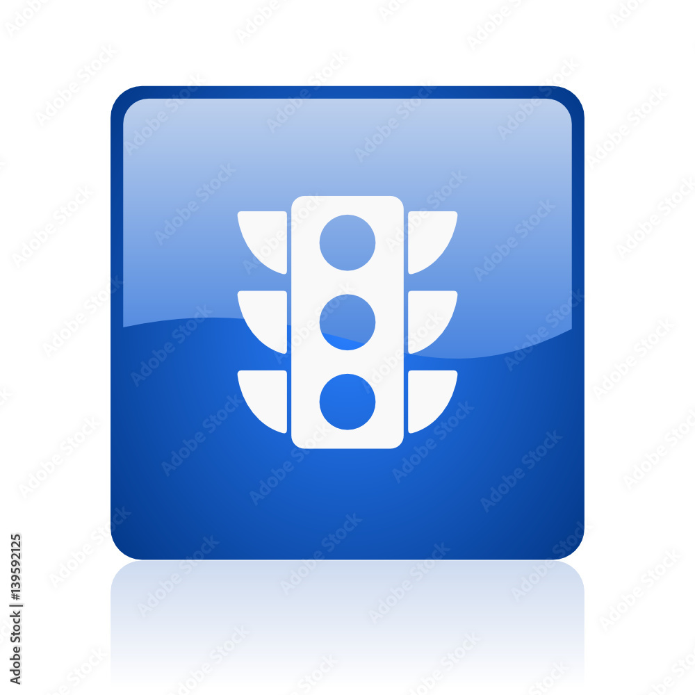 Poster Traffic lights blue square glossy vector web icon. Modern design internet button for smartphone applications