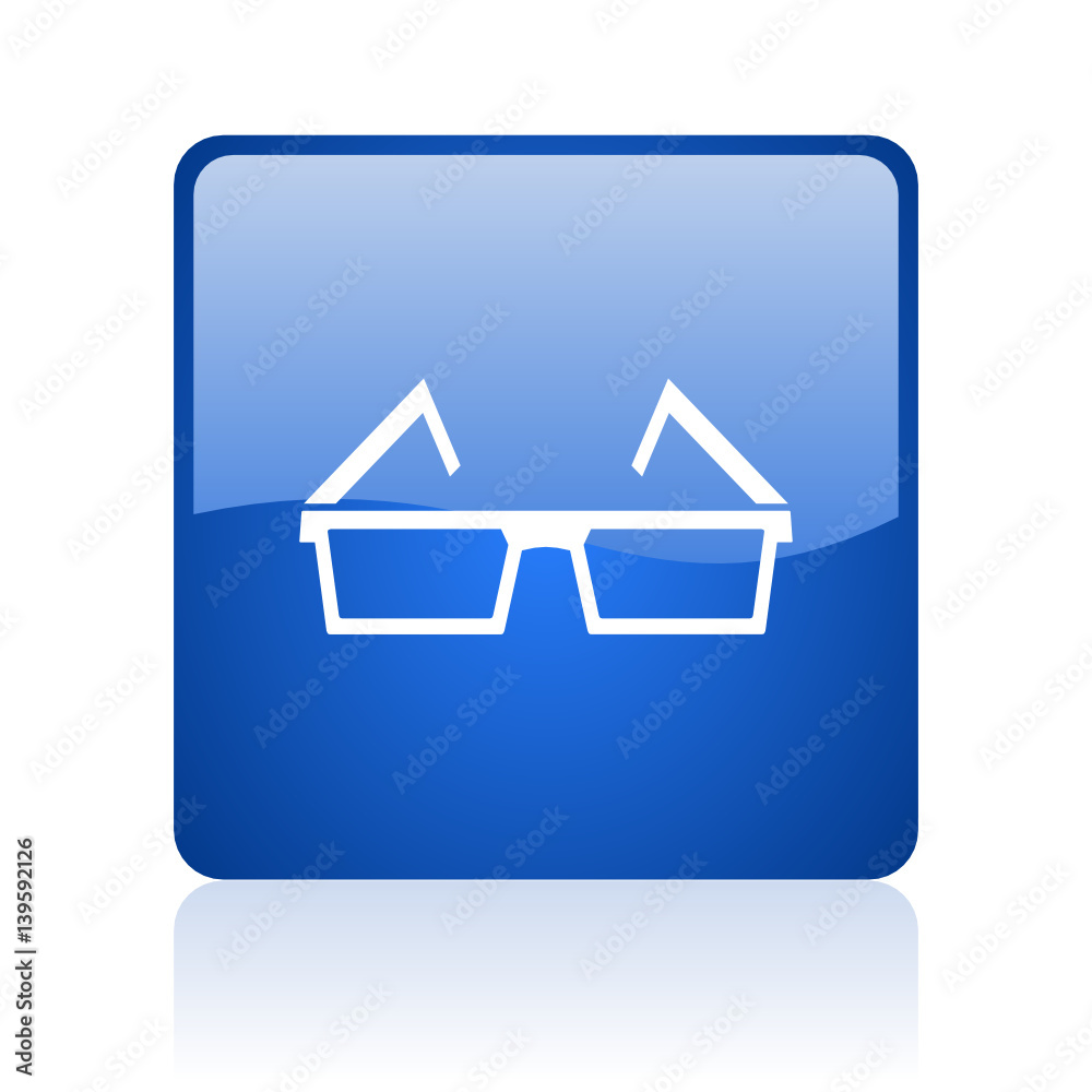 Fototapete 3d glasses blue square glossy vector web icon. modern design internet button for smartphone applicat