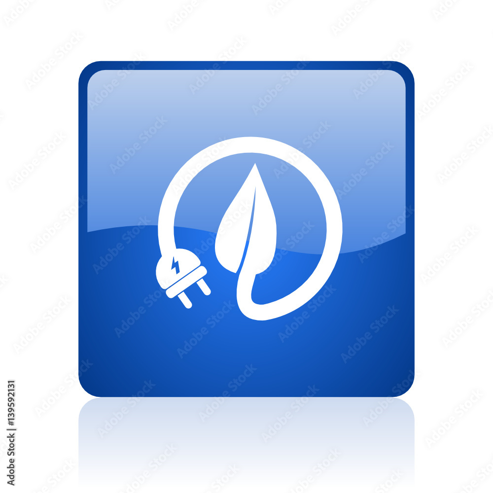 Leinwandbilder eco electric plug blue square glossy vector web icon. modern design internet button for smartphone a