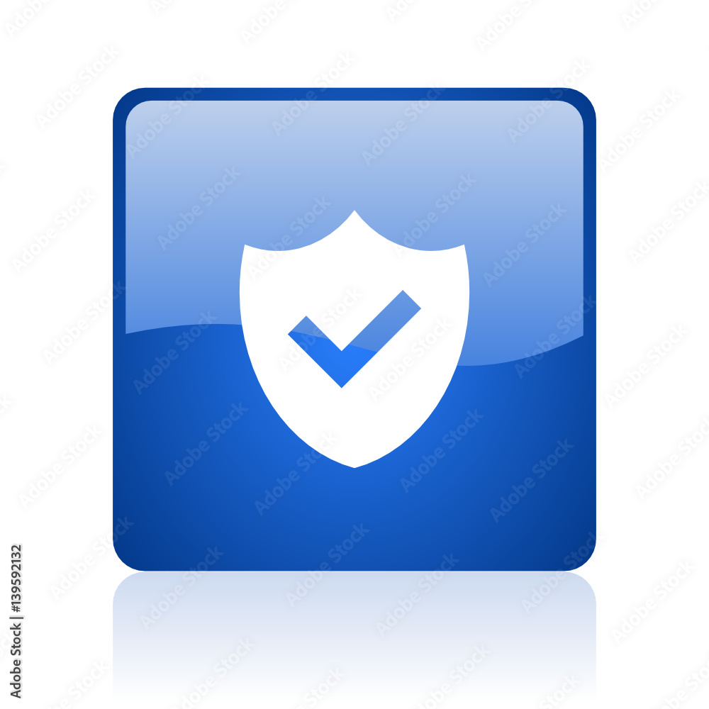 Aufkleber Shield blue square glossy vector web icon. Modern design internet button for smartphone applications