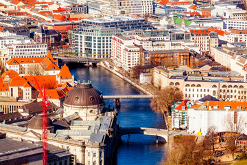 BERLIN, GERMANY - MARCH 22, 2015: Aerial bird eye view of the city of Berlin Germany. Berlin skyline