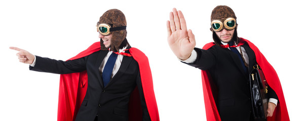 Man in red cover isolated on white