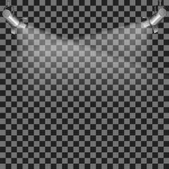 Realistic Transparent Background Spotlights. Light Effect. Scene, Studio, Show. Isolated Vector Illustration.