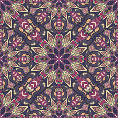 Ornate floral seamless texture, endless pattern with vintage mandala elements.