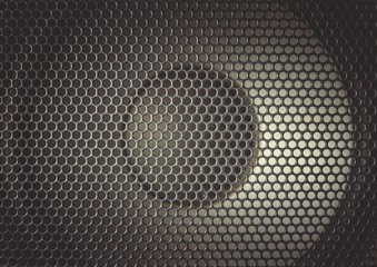 Detail shot of some round speakers. Speaker grill texture. Audio equipment.