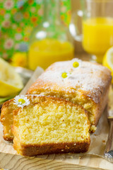 Sweet lemon cake with powdered sugar
