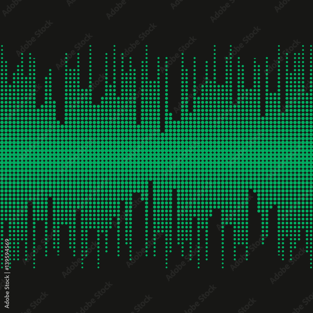 Poster Vector seamless pattern. Dynamic visual effect, modern simple background with black & green dots. Monochrome illustration of sound waves. Geometric texture for prints, digital, cover, decoration, web.
