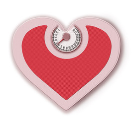 3D illustration isolated red and pink weight scale in the form of heart