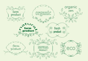 green floral labels for natural products - vector