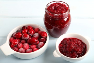 Cranberries and cranberry jam.