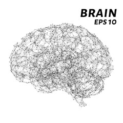 The brain is composed of points, lines and triangles. The polygon shape in the form of artificial intelligence on a dark background. Vector illustration. Graphic concept of the brain