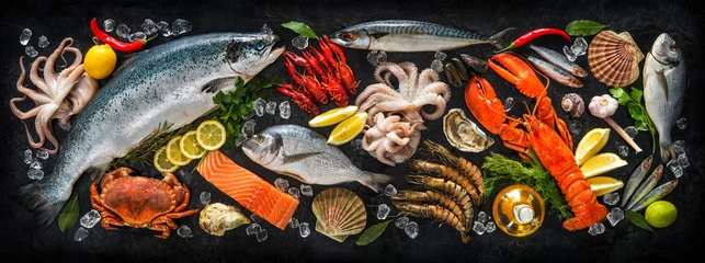Küchenrückwand glas motiv Bestsellern in der Küche Frischer Fisch und Meeresfrüchte