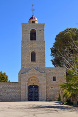 Fototapeta na wymiar bell tower of the greek orthodox monastery, Mount Tabor, Israel