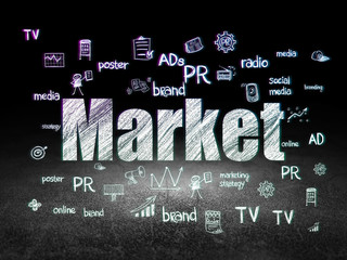 Marketing concept: Market in grunge dark room