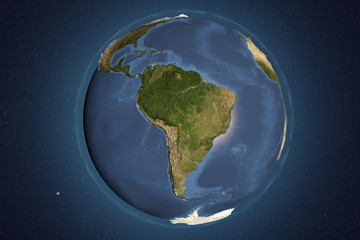 Planet Earth from space showing South America with enhanced bump, 3D illustration, Elements of this image furnished by NASA