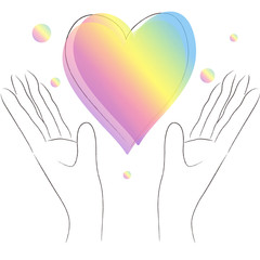 ハートと手　虹色