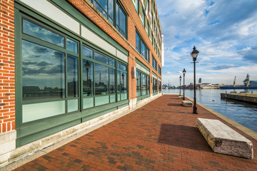 The Waterfront Promenade and building, in Fells Point, Baltimore, Maryland.