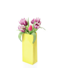 Tulips in the bag isolated on white