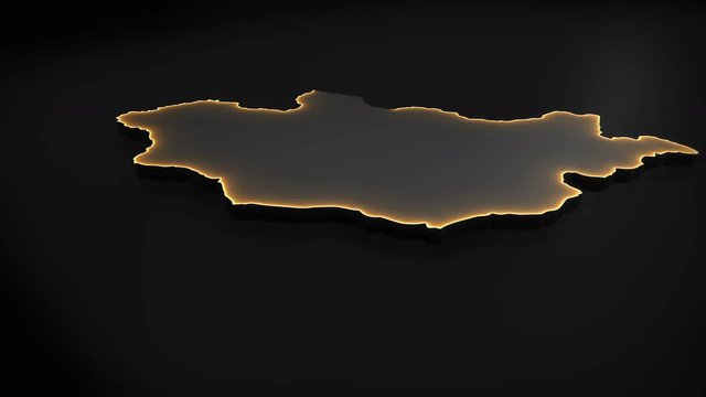 Seamless looping 3D animation of the map of Mongolia including 2 versions and alpha matte