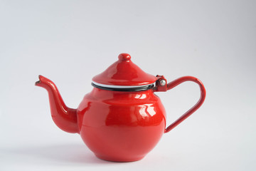 Red enamel teapot