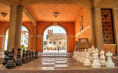  chessboard in the square of Marostica - obrazy, fototapety, plakaty