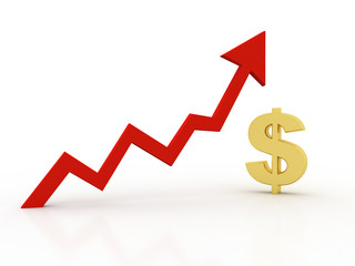 Business graph with Dollar sign. Dollar growth concept. 3d rendering