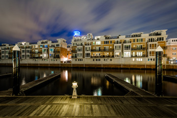 Waterfront residences at night, at the Inner Harbor in Baltimore, Maryland.