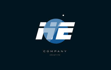 he h e  blue white circle big font alphabet company letter logo