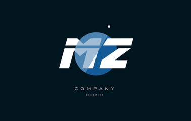 mz m z  blue white circle big font alphabet company letter logo